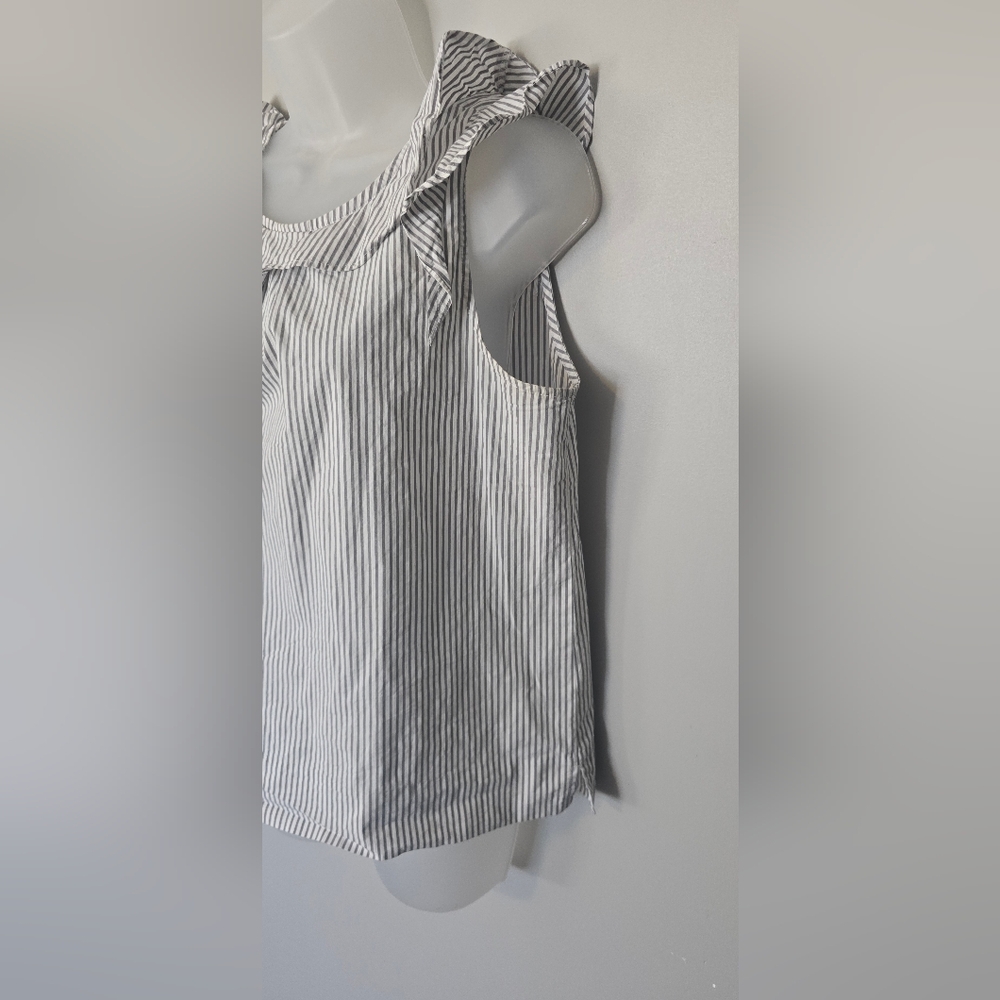 J Crew Flutter Top Womens 10 Gray White Striped Ruffle Poplin Shirt - Picture 8 of 9